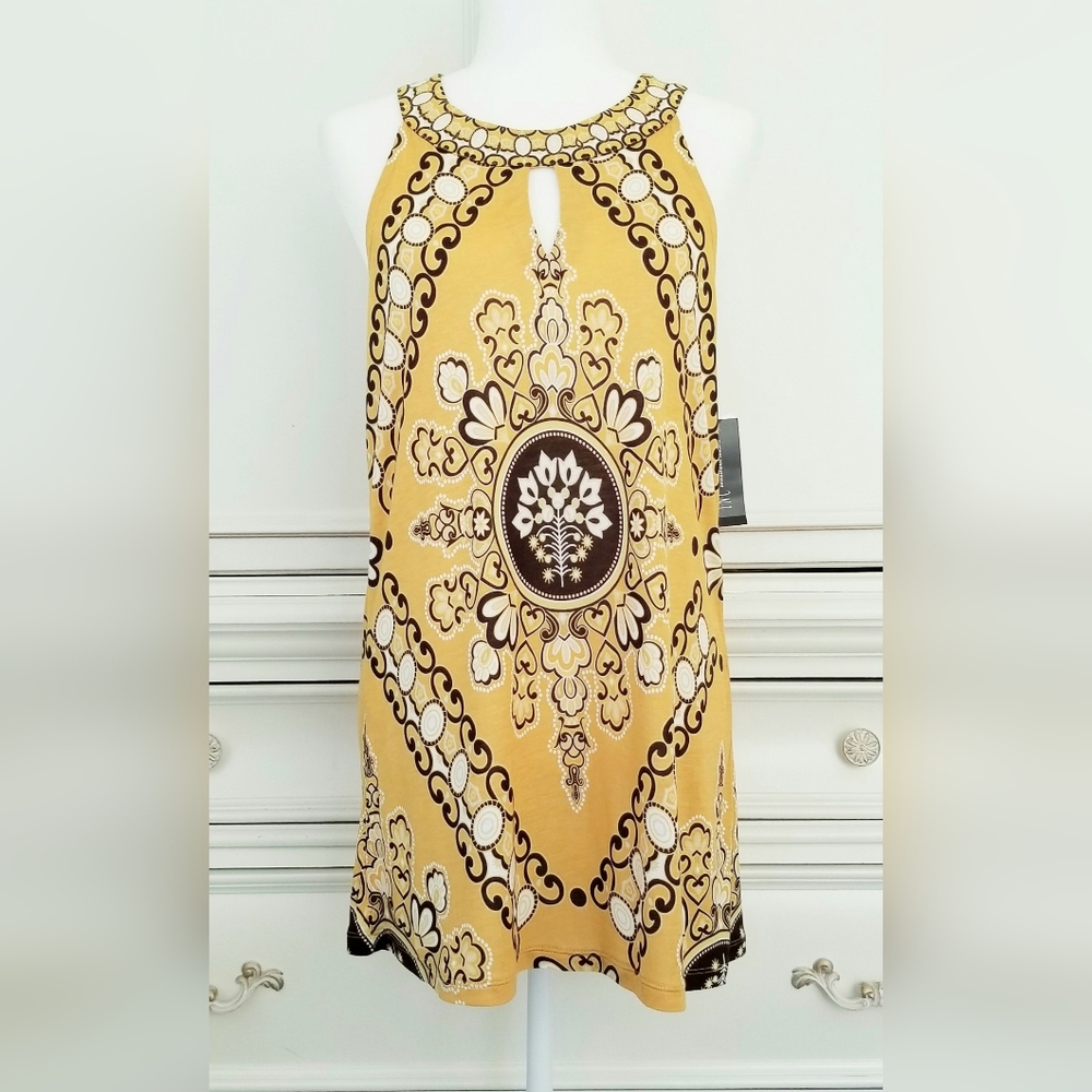 INC International Concepts Gold Boho Sleeveless Keyhole Tunic Top XL NWT